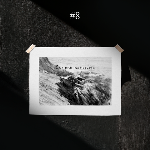 Sketches of the "No Risk. No Porsche." Collection